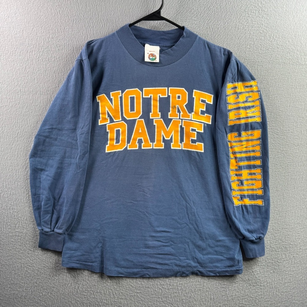 Vintage Notre Dame Shirt Mens Medium Long Sleeve Tee 80s College Fighting Irish